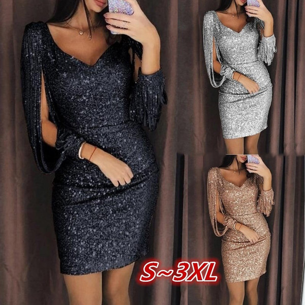 Hot Sale Women's skirt fashion V-neck sexy tassel slim dress HY0491