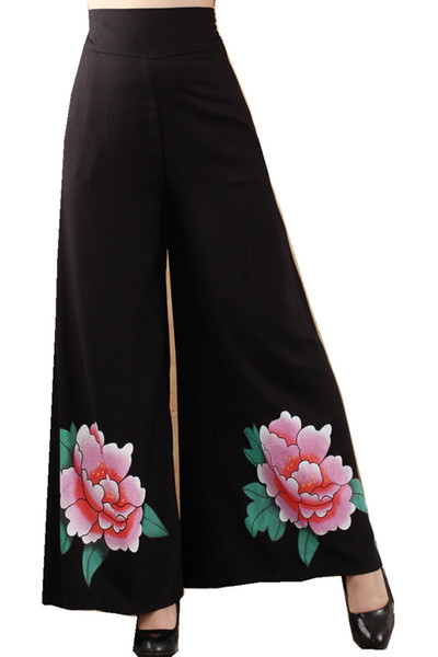 Shanghai Story Ethnic Wide Leg Pants Women Trousers New Autumn Spring Summer Chinese Black Trousers Boho Harem Pants