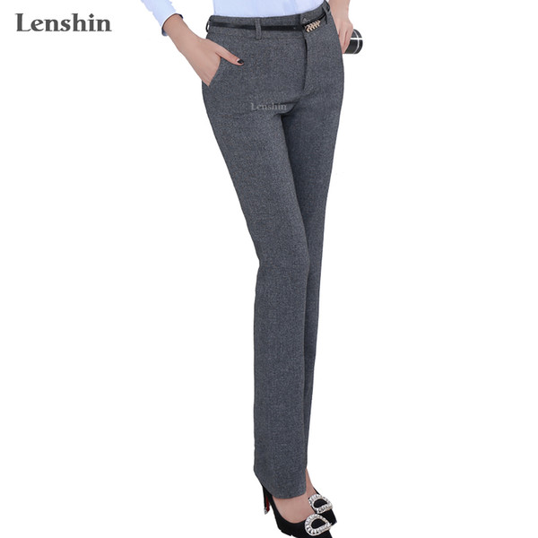 new fashion Mid waist belt loop pants without belt for women office OL style work wear straight trousers female clothings