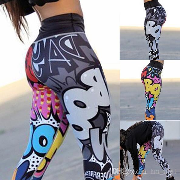 Women Yoga trousers pants Digital printing Cartoon little monster lattice Tights Female High waist dance active Leggings Skinny silm Fitness