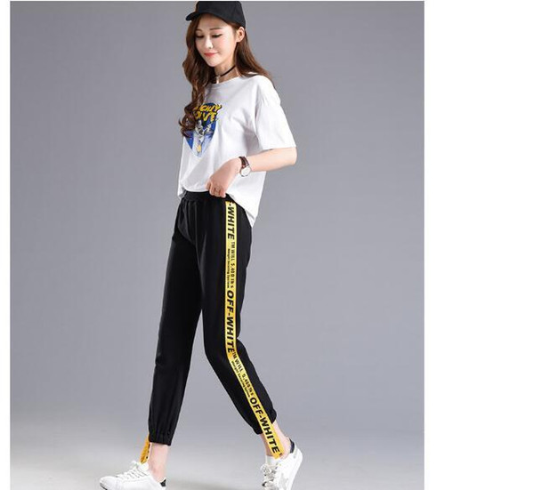 Spring Autumn Fall Letter Side-stripe Pants Female M-2XL Loose Elastic Waist Women Pants Summer Hip Hop Clothes Korean Trousers S18101605