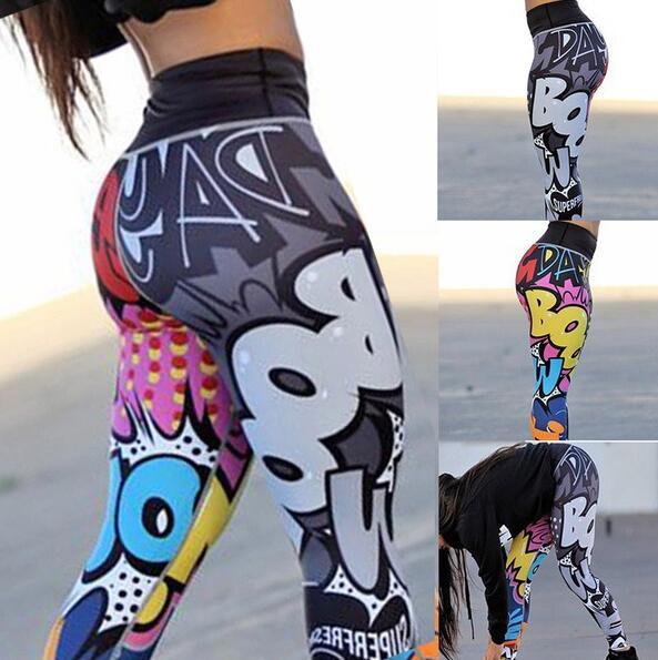 Women Yoga trousers pants Digital printing Cartoon little monster lattice Tights Female High waist dance active Leggings Skinny silm Fitness