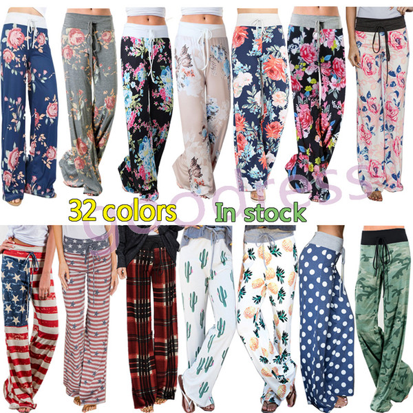 Women home Wide Leg Pants Yoga Fitness sports Pants Casual Fashion Harem Loose Long pants Boho Floral Palazzo Capris Lady Trousers Plus Size