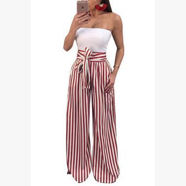 Striped Strechy Elastic High Waist Harem Pants Women Bowtie Belt Slim Long Trousers Womens Casual Capris With Pockets