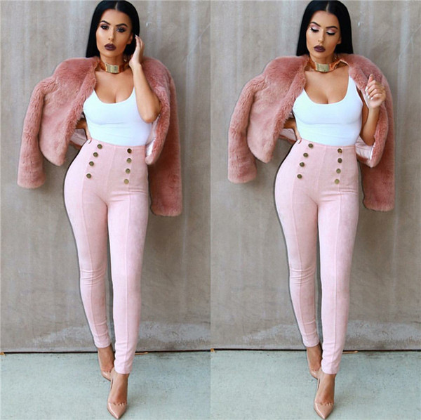 Women Pants Winter Snazzy Design Package Hip Button Decorative Womens Leggings Plus Size Suede Fabric Casual High Waist Pants