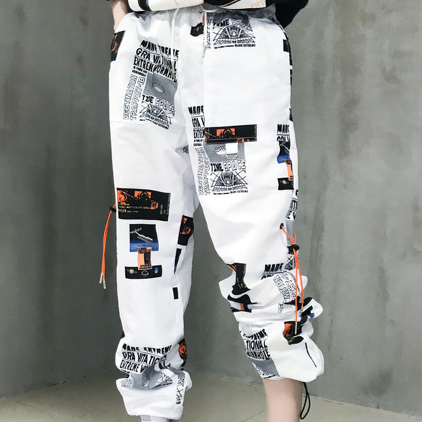 SHENGPALAE Women Sweatpants Joggers Trousers High Waisted Loose Long Track PANTS Palazzo Hip Hop Black White Streetwear FF974