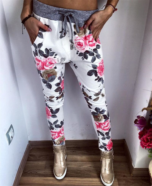 2016110127 2016 Spring/Summer Pants Flower Print Casual Pants Drawstring Pants For Women Free Shipping Pantalon Calcas