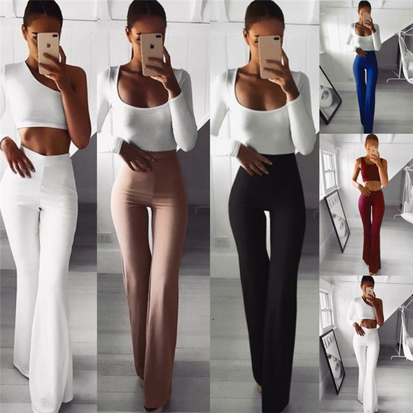 Women's Palazzo Flared Pants Solid Color High Waist OL Ladies Career Long Trousers Fashion Slim Long Pants Female Clothing