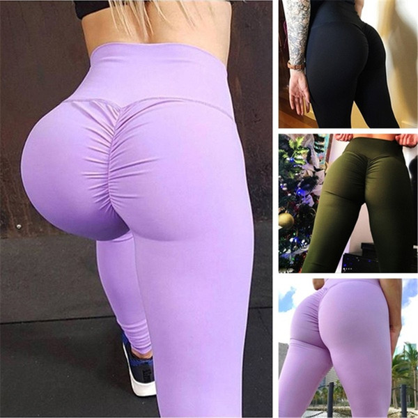 Women's Fashion Yoga Leggings Solid Color Butt Lift Sport Fitness Gym High Workout Waist Tights Pants