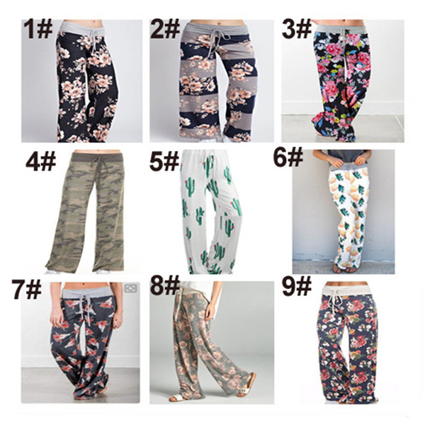 Plus Size Women Floral Print Yoga Palazzo Trousers Pants 32 Style Wide Trousers Ties Design Loose Sport Harem Pant High Waist Casual Pants