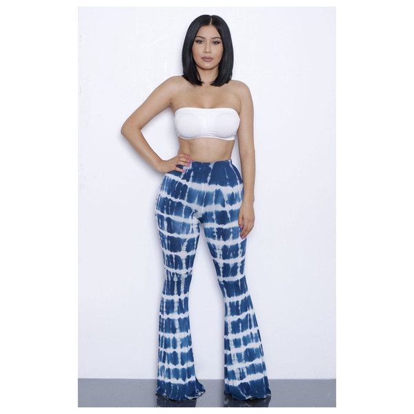 IMC Women's tie dye print sleeveless Tops + Flare pants 2 pieces sets(BLUE,S/US~2-4)