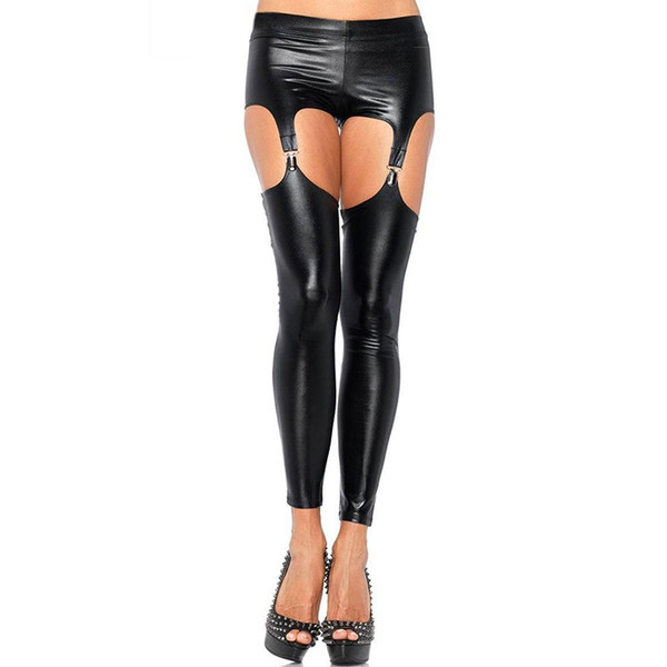 Women Summer Garter Belt Suspender Gothic Fitness Black Latex Thigh High Faux Leather Latex Leggings Wet Look Fetish Wear