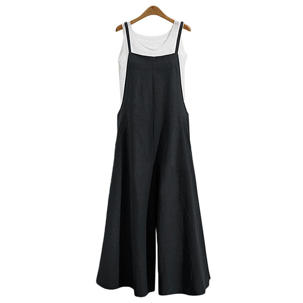 Summer Flax Long And Wide Leg To Connect The Body Clothes Cotton Condole Belt Knickers Women's Casual Loose-Fitting One-piece Pants