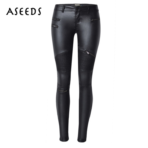 2017 atutumn black faux leather pants women low waist motorcycle skinny pencil trousers punk rock leather pants plus size