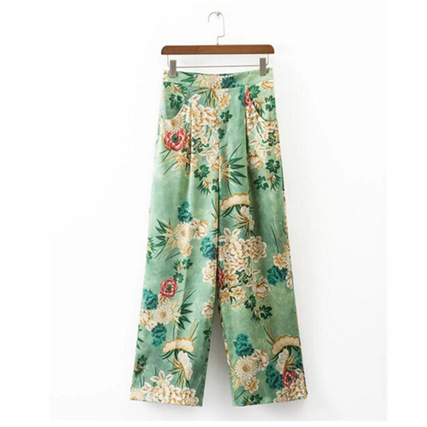 2017 Ethnic Floral print Wide Leg Pants Women Vintage Flower Print Full Length Trousers Femme Casual loose Pants