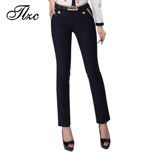 TLZC Hot Sale New Style Women Solid Pants Size S-2XL Lady Casual Trouser Zipper Fly Closure Mid-Waist All-Match Fashion Clothing