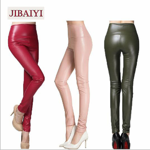 2017 Winter Tight Skinny PU Faux Leather Pencil Pants Slim Shaper Long Pants Female High Waist Trousers Women Overall Tights New