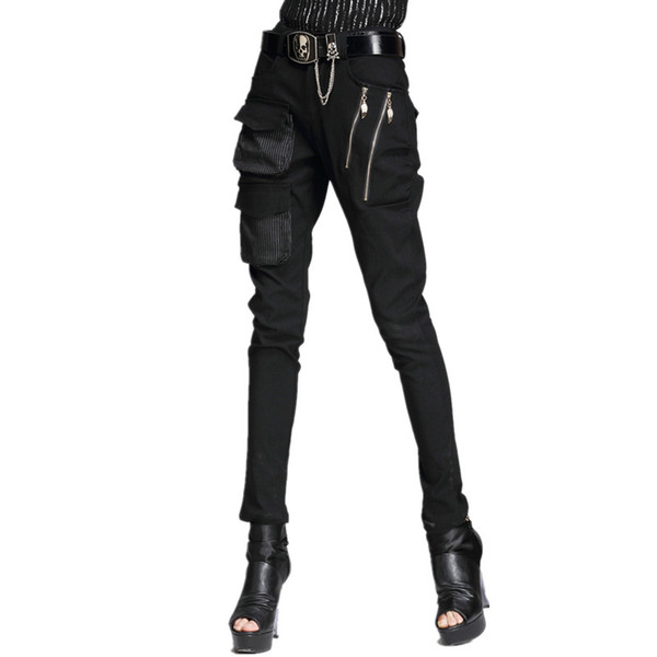 New Punk Style Harem Pants Women Cool Pants Pocket Zipper Stretch Skinny Pencil Fashion Woman Casual Rock Trousers