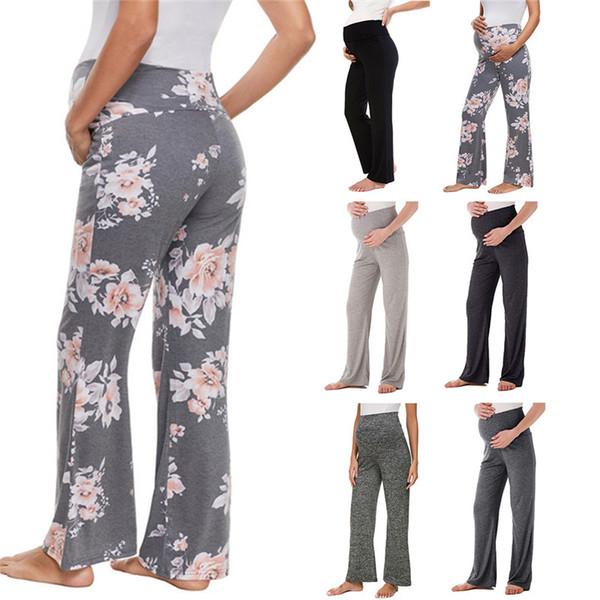 Women Maternity Wide Leg pants floral Straight Versatile Comfy Lounge Stretch Pregnancy Trousers loft Yoga Work Planet Pants LJJA2312