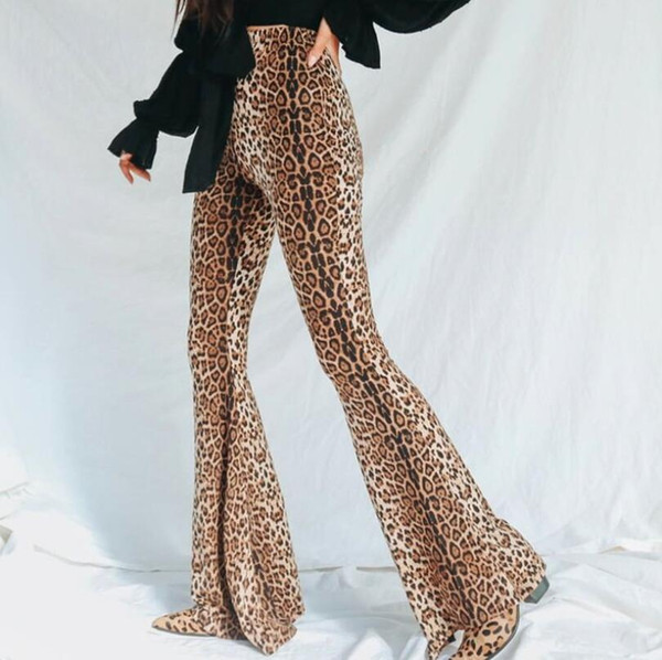 Leopard Print High Waist Flared Pants Women Autumn Fashion Sexy Bellbottoms Pants Stretch Trousers