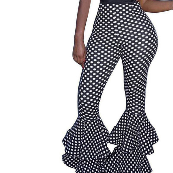 Women Polka Dot Flared High-waisted Trousers 2018 Sexy Ladies Ruffle Pants Sexy Bell Bottom Flare Pants Capri High Quality