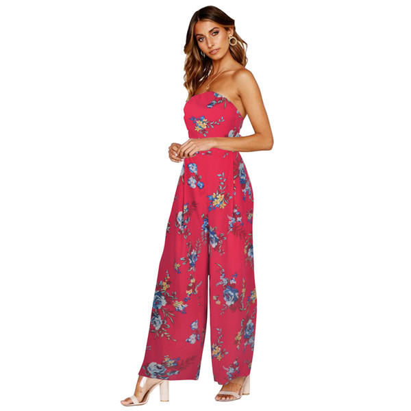 2019 summer women's flared pants women's four-color halter tube top shoulder strap printed sling wide-leg pants