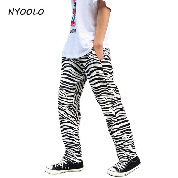 NYOOLO Vintage zebra striped paern Harajuku design elastic waist loose casual straight pants women/men hip-hop trousers