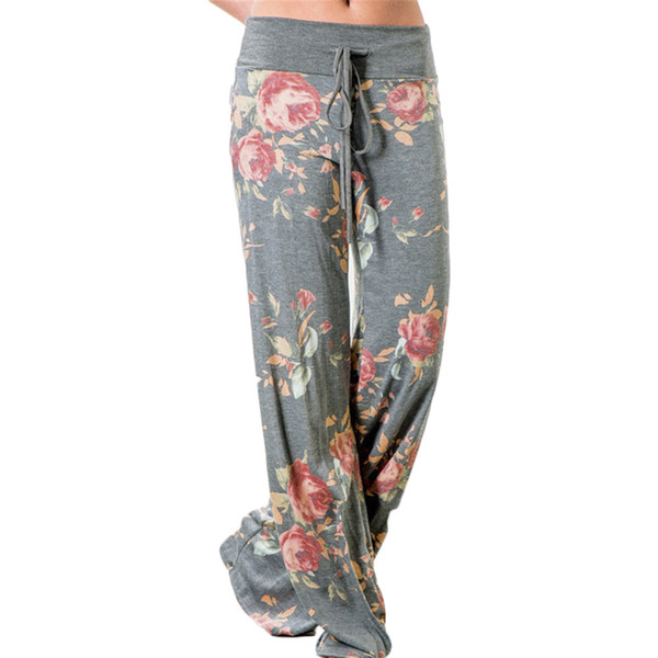 Floral Printed High Waist Wide Leg Pants Women Casual Long Pant Spring Summer Beach Loose Trousers