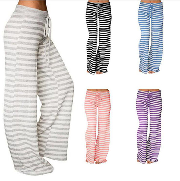 Women Yoga Sport Striped Loose Wide Leg Trousers Stretch Leggings Long Pants Stripe Flare Pants Loose Bloomers OOA3217