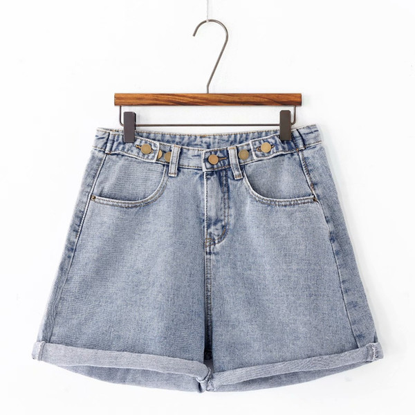 Denim hot shorts Summer women denim shorts burr female seven button buckle casual High waist for women 2019