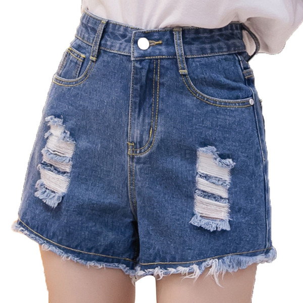 2019 New Plus Size Hole Hairy Side High Waisted Denim Shorts Loose Jeans Shorts Summer Thin Waist Sexy Jeans Free2