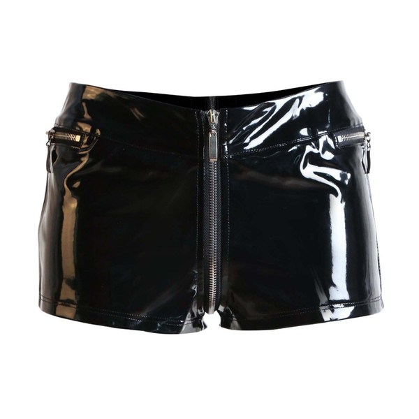 2019 Fashion Sexy Lady Faux leather PVC Shorts PUNK Girl zipper Open Crotch Hot Shorts Plus Size S-XXL