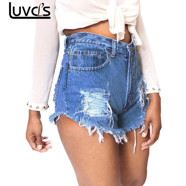 LUVCLS Womens Shorts Summer Casual High Waisted Denim Shorts Casual Broken Hole Sexy Woman Jeans Plus Size Short Feminino