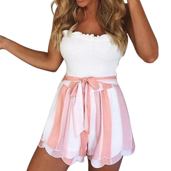 2018 Hot Striped Shorts Casual Loose Wide Leg Short Women Summer Double Layers Bow Chiffon Lace Up Elastic Waist Tie Shorts