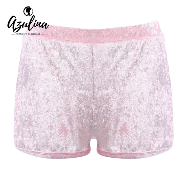 AZULINA Sexy Pink Velvet Women Shorts 2017 Spring Summer Casual Beach Bodycon Flannel Short Pants Mujer Female Slim Soft Shorts