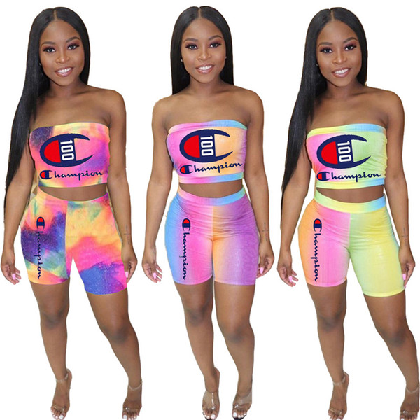 Women Designer Tracksuit Strapless Crop Tube Top + Biker Shorts Two Piece Set Brand Outfit Bodycon Sportswear jogger Suit S-2xl A52304