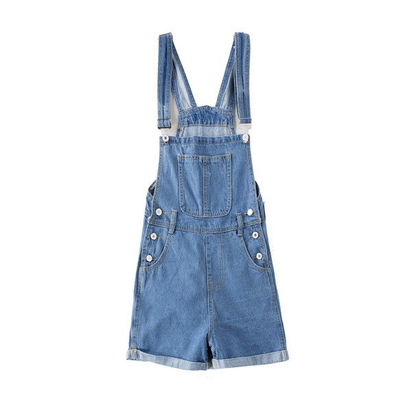 COUTUDI 2018 New Summer Women Slim Strap Short Jeans Solid Color Denim Shorts Fashion College Women Shorts Straight Overalls