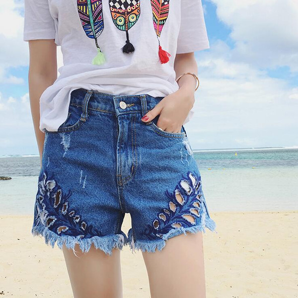 Best gift New tassel wild straight denim corners denim shorts female WS011 Women's Shorts