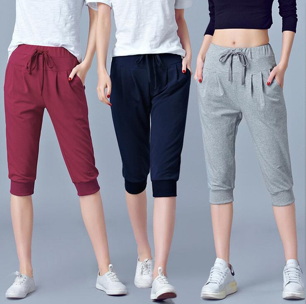 Good A++ High waist stretch seven female summer thin section sports loose Harlan pants 200 pounds fat mm large yards WS014 Women's Shorts