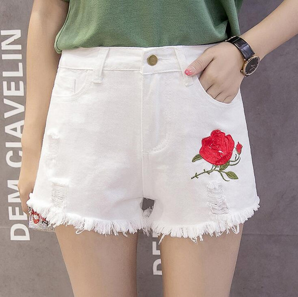 Hot sale Roses Embroidered Cowboy Cuds Fancy Curtains Summer New Shorts WS008 Women's Shorts