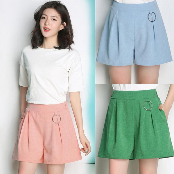 Brand new Summer new wild color female cotton and linen casual large school students high waist wide leg hot pants WS010 Women's Shorts