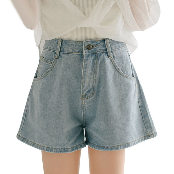 Women Denim Shorts Wide Leg High Waist Cuffed Jeans Shorts Street Wear White Blue Short Shorts For Summer Spring Autumn