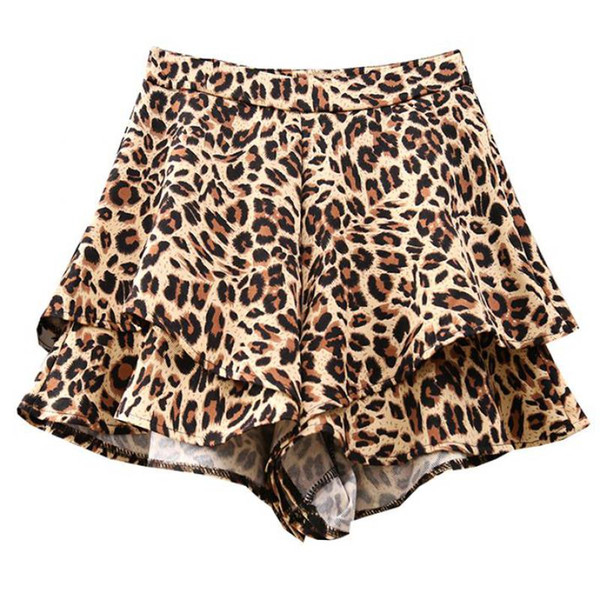 Women Leopard Print Shorts Zipper Fly Design Ruffles High Waist Female Elegant Casual Chic Shorts Pantalones Cortos T269