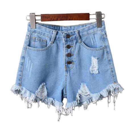 Womens Sexy High Waist Tassel Ripped Jeans Summer Large Size Denim Shorts