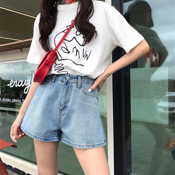 BGSOLID New models for the summer of 2019 High-waisted pocket patchwork jean shorts wide-legged Show thin Light color Bull-punch