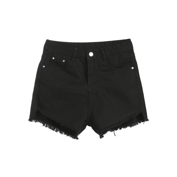 Women High Waisted Washed Ripped Hole Tassel Short Pants