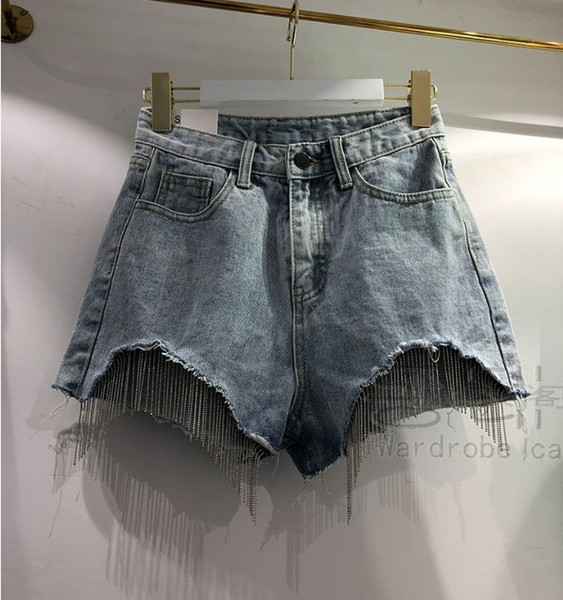 New Fashion Summer Tassel Chain Splice Denim Shorts Women Leisure Short Jeans Loose Streetwear Student Girls Wide Leg Shorts