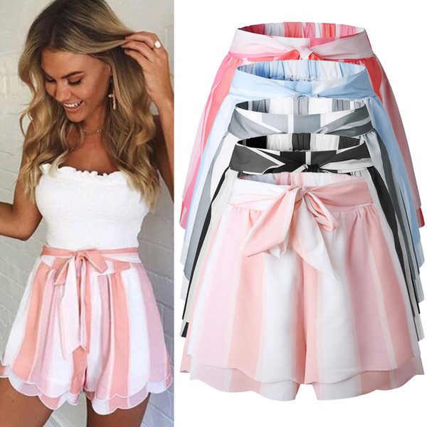 Women Lady Girl Shorts Pant Double Layer Lace Up Stripe Fashion Sexy Summer Clothing MSJ99