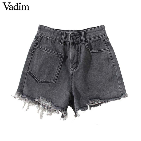 Vadim women basic denim shorts tassels pockets zipper fly female casual fashion chic shorts pantalones cortos SA106