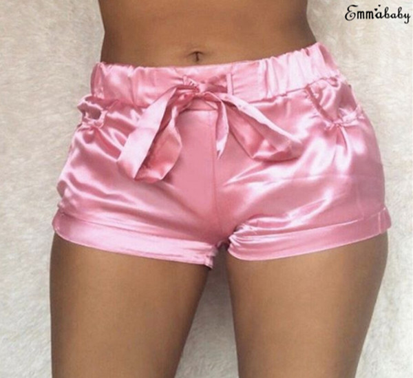 Women Pink Satin Shorts Fashion Sexy Bodycon Workout Flannel Short Pants Feminino Pantalones Mujer Fitness Soft Sportwear